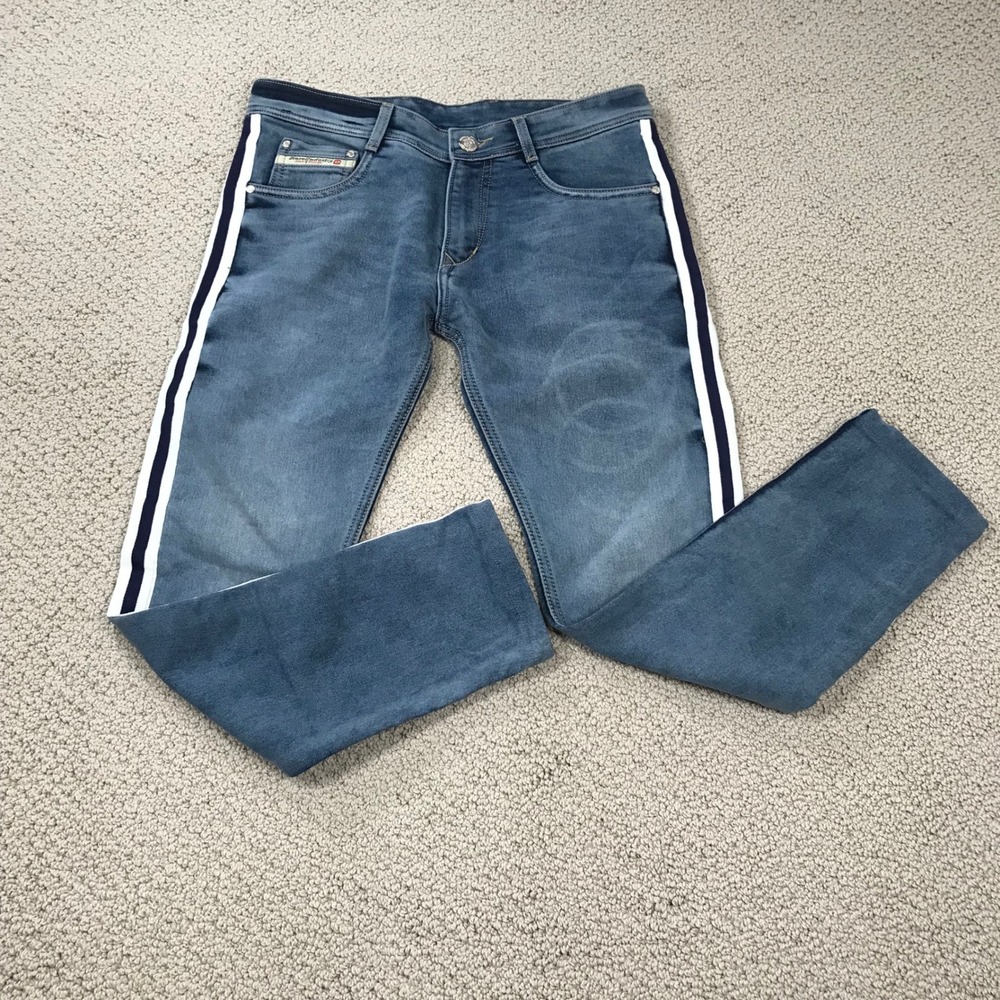Diesel Industry Mens Side Stripe Denim Jeans Blue Size 32 Slim Fit Sporty